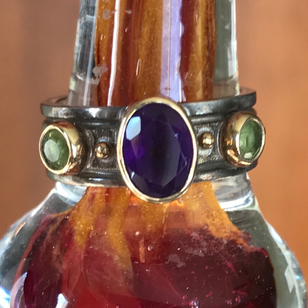 🌻9xHP!🌻 Amethyst Peridot Ring Bezel Set Ss &…